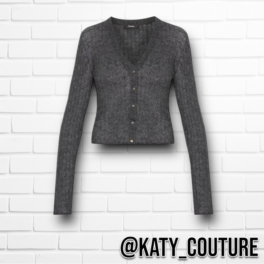 Gray Cropped V-Neck Cardigan Sweater